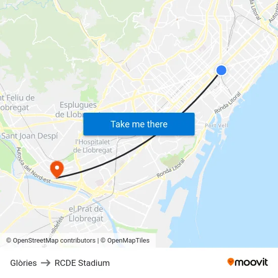 Glòries to RCDE Stadium map