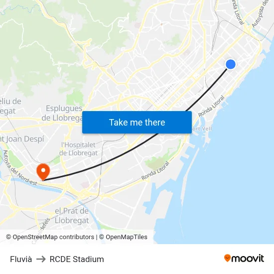 Fluvià to RCDE Stadium map
