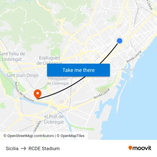 Sicilia to RCDE Stadium map