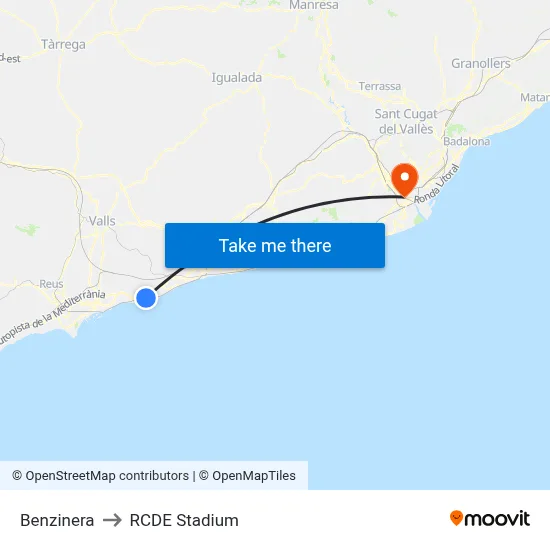 Benzinera to RCDE Stadium map
