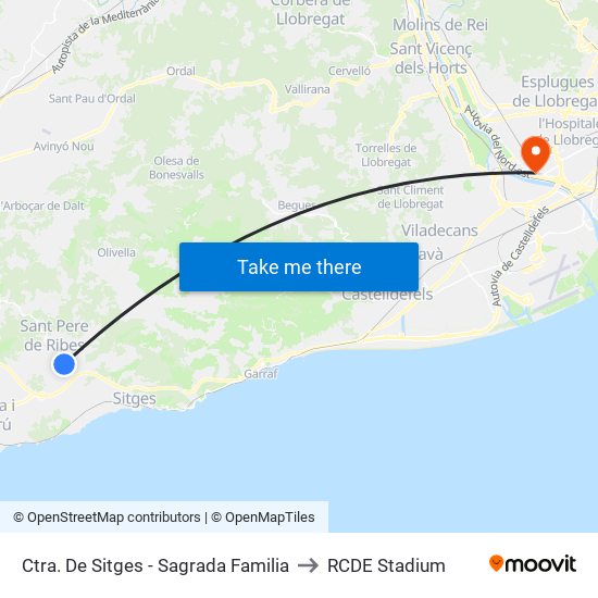 Ctra. De Sitges - Sagrada Familia to RCDE Stadium map