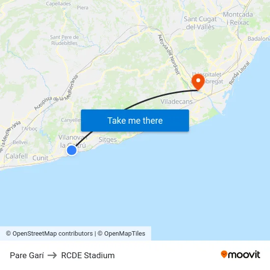 Pare Garí to RCDE Stadium map