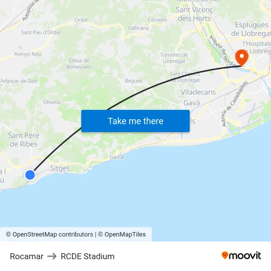 Rocamar to RCDE Stadium map