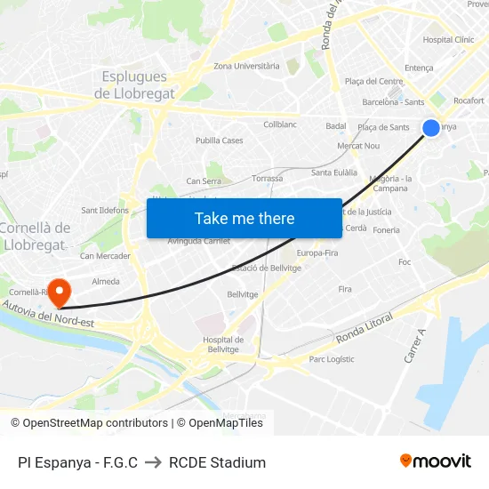 Pl Espanya - F.G.C to RCDE Stadium map