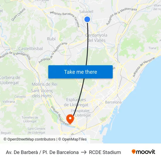 Av. De Barberà / Pl. De Barcelona to RCDE Stadium map