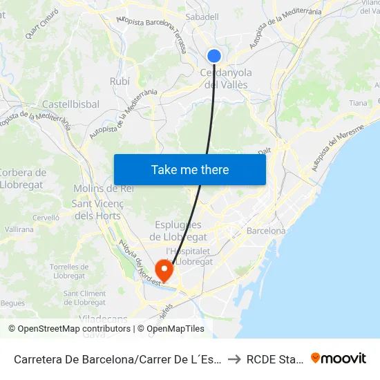 Carretera De Barcelona/Carrer De L´Escultor Llimon to RCDE Stadium map
