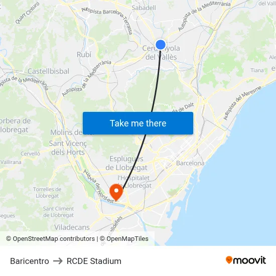 Baricentro to RCDE Stadium map