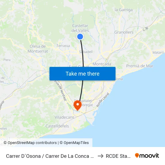 Carrer D´Osona / Carrer De La Conca De Barberà to RCDE Stadium map
