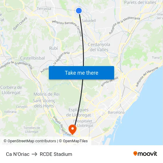 Ca N'Oriac to RCDE Stadium map