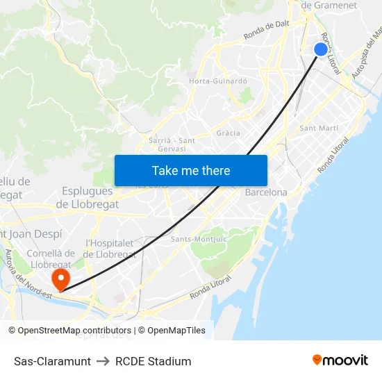 Sas-Claramunt to RCDE Stadium map