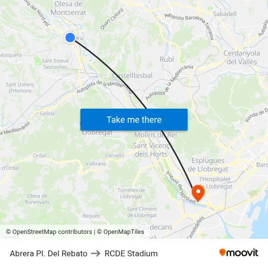 Abrera Pl. Del Rebato to RCDE Stadium map