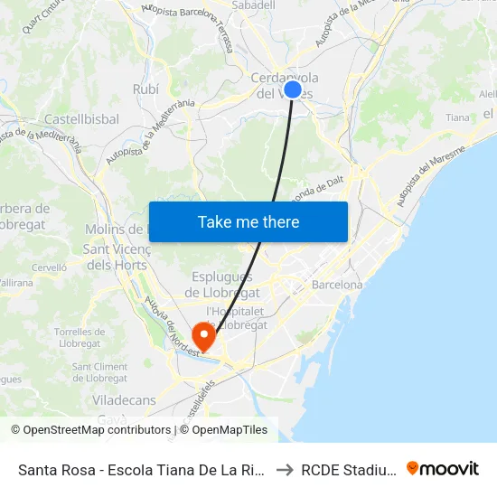 Santa Rosa - Escola Tiana De La Riba to RCDE Stadium map