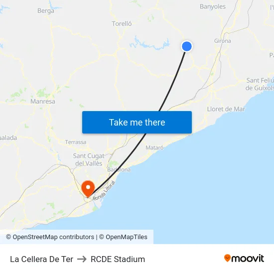 La Cellera De Ter to RCDE Stadium map