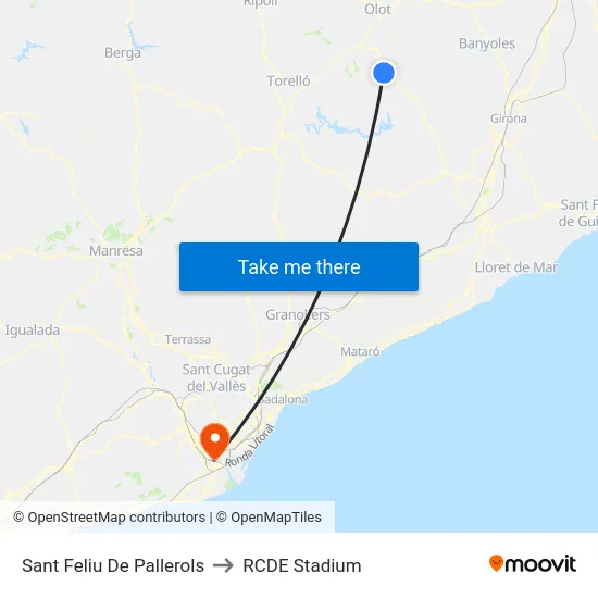 Sant Feliu De Pallerols to RCDE Stadium map