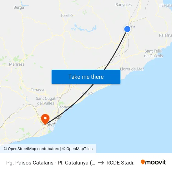 Pg. Països Catalans - Pl. Catalunya (Salt) to RCDE Stadium map
