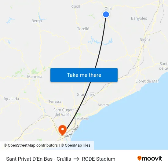 Sant Privat D'En Bas - Cruïlla to RCDE Stadium map