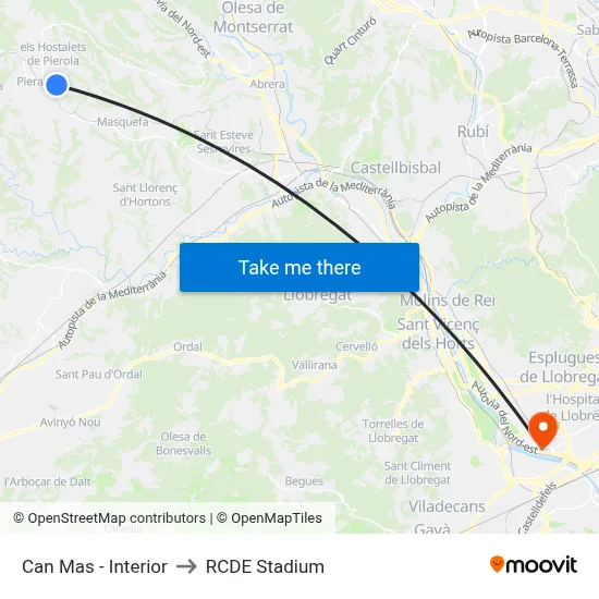 Can Mas - Interior to RCDE Stadium map