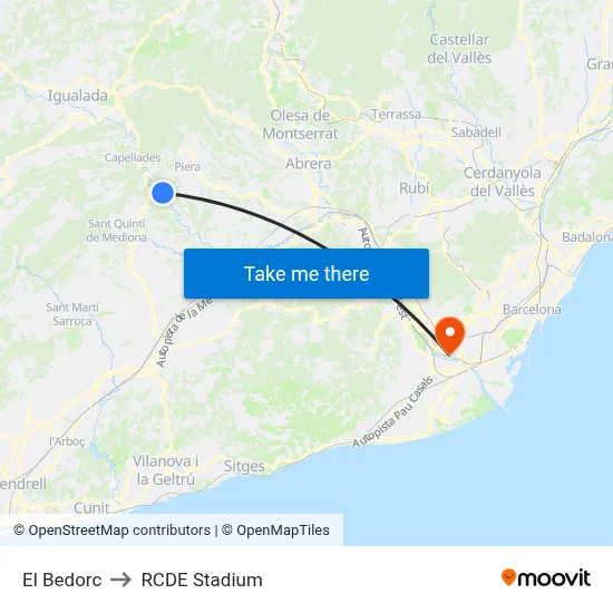 El Bedorc to RCDE Stadium map