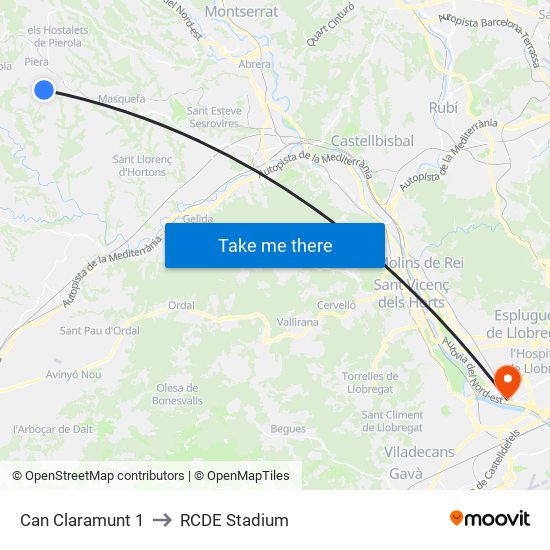 Can Claramunt 1 to RCDE Stadium map
