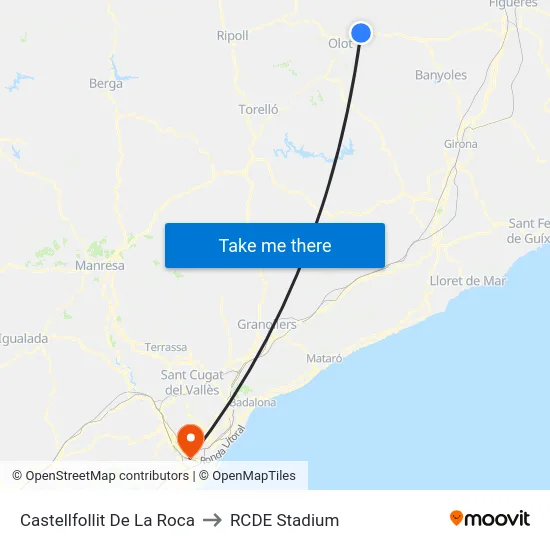 Castellfollit De La Roca to RCDE Stadium map
