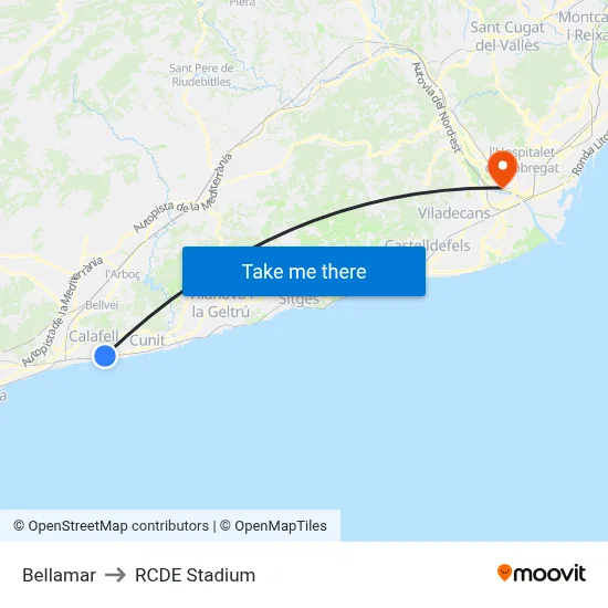 Bellamar to RCDE Stadium map
