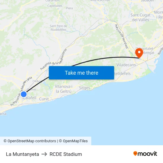La Muntanyeta to RCDE Stadium map