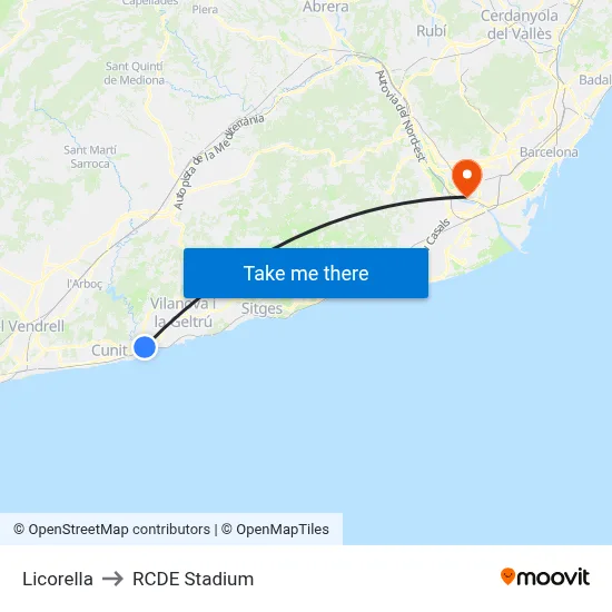 Licorella to RCDE Stadium map