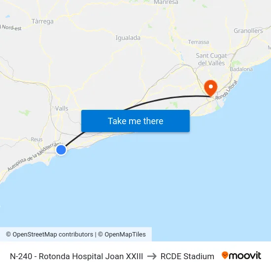 N-240 - Rotonda Hospital Joan XXIII to RCDE Stadium map