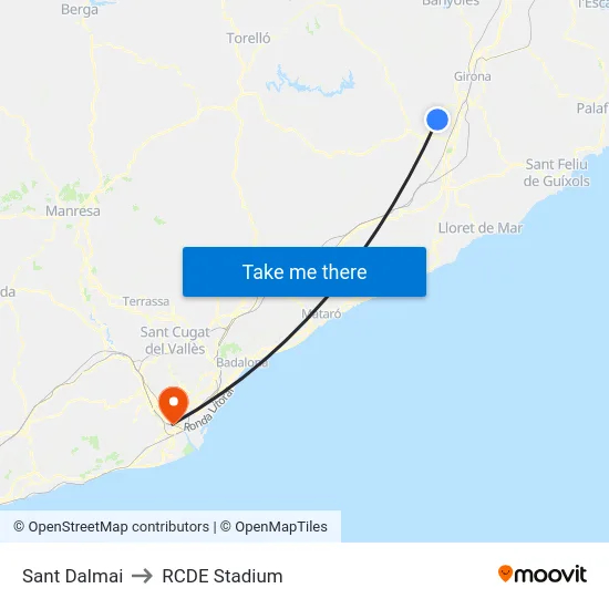 Sant Dalmai to RCDE Stadium map
