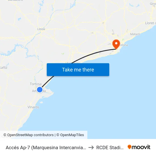 Accés Ap-7 (Marquesina Intercanviador) to RCDE Stadium map