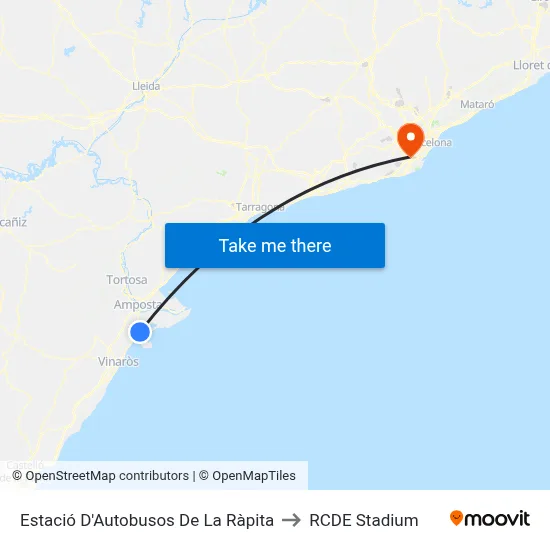 Estació D'Autobusos De La Ràpita to RCDE Stadium map