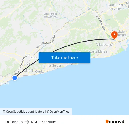 La Tenalla to RCDE Stadium map