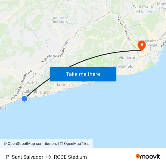Pl Sant Salvador to RCDE Stadium map