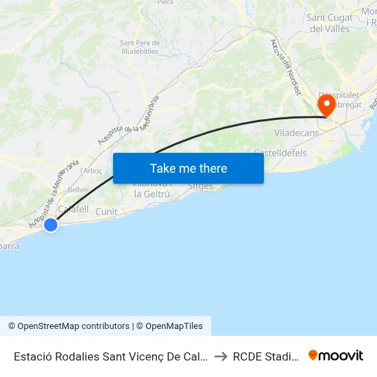 Estació Rodalies Sant Vicenç De Calders to RCDE Stadium map