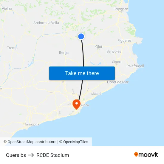 Queralbs to RCDE Stadium map