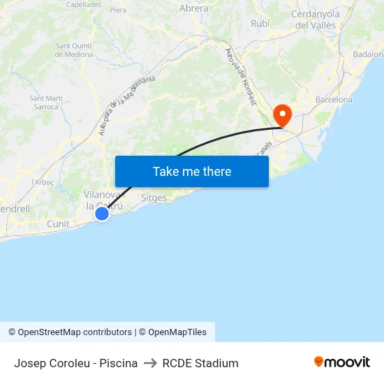Josep Coroleu - Piscina to RCDE Stadium map