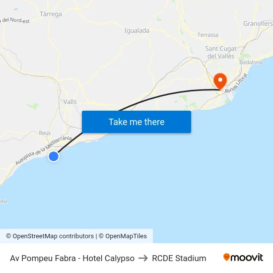 Av Pompeu Fabra - Hotel Calypso to RCDE Stadium map