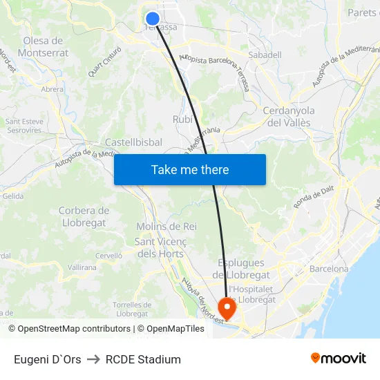Eugeni D`Ors to RCDE Stadium map