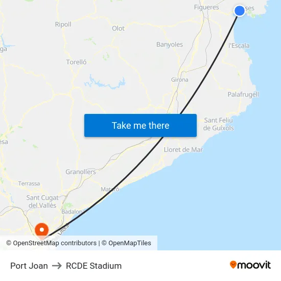 Port Joan to RCDE Stadium map