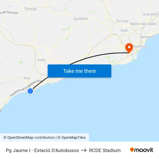 Pg Jaume I - Estació D'Autobusos to RCDE Stadium map
