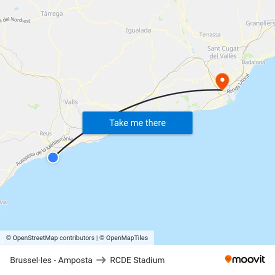 Brussel·Ies - Amposta to RCDE Stadium map
