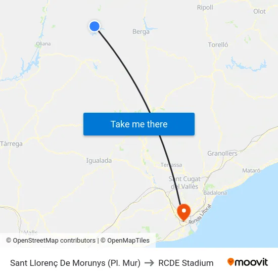 Sant Llorenç De Morunys (Pl. Mur) to RCDE Stadium map