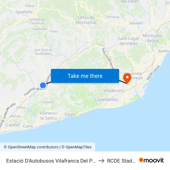 Estació D'Autobusos Vilafranca Del Penedès to RCDE Stadium map
