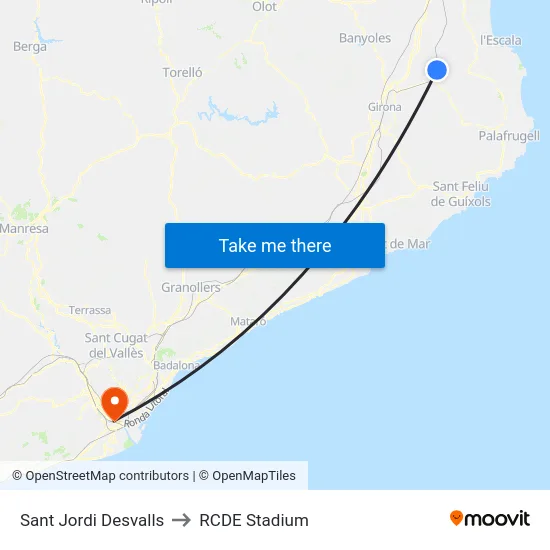 Sant Jordi Desvalls to RCDE Stadium map