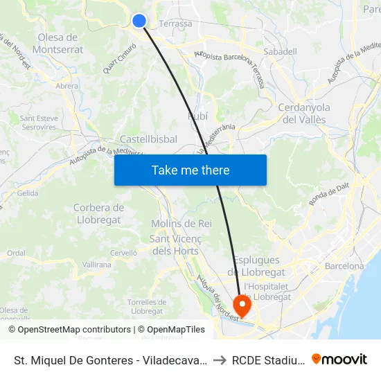 St. Miquel De Gonteres - Viladecavalls to RCDE Stadium map
