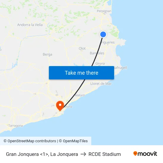 Gran Jonquera <1>, La Jonquera to RCDE Stadium map