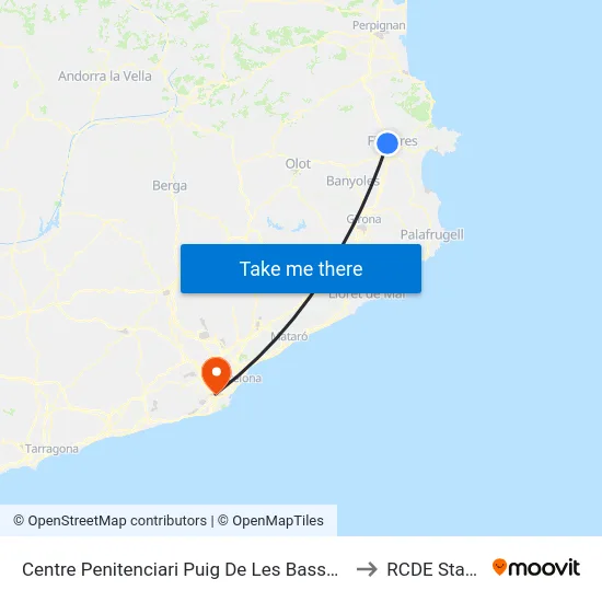 Centre Penitenciari Puig De Les Basses, Figueres to RCDE Stadium map