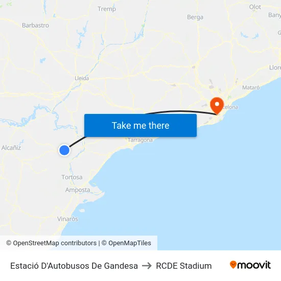 Estació D'Autobusos De Gandesa to RCDE Stadium map