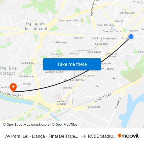 Av Paral·Lel - Llançà - Final De Trajecte to RCDE Stadium map