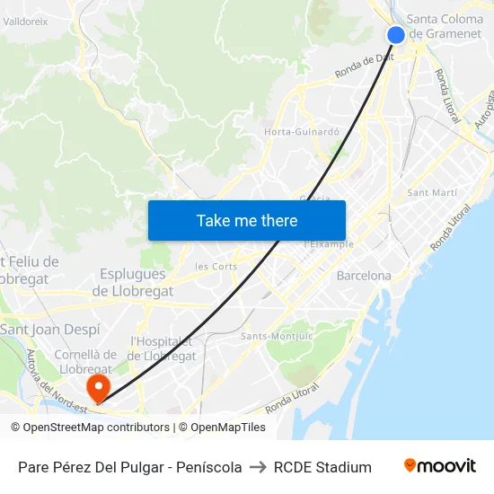 Pare Pérez Del Pulgar - Peníscola to RCDE Stadium map